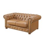 Sillón 100% Cuero 2 Cuerpos Chesterfield Camel